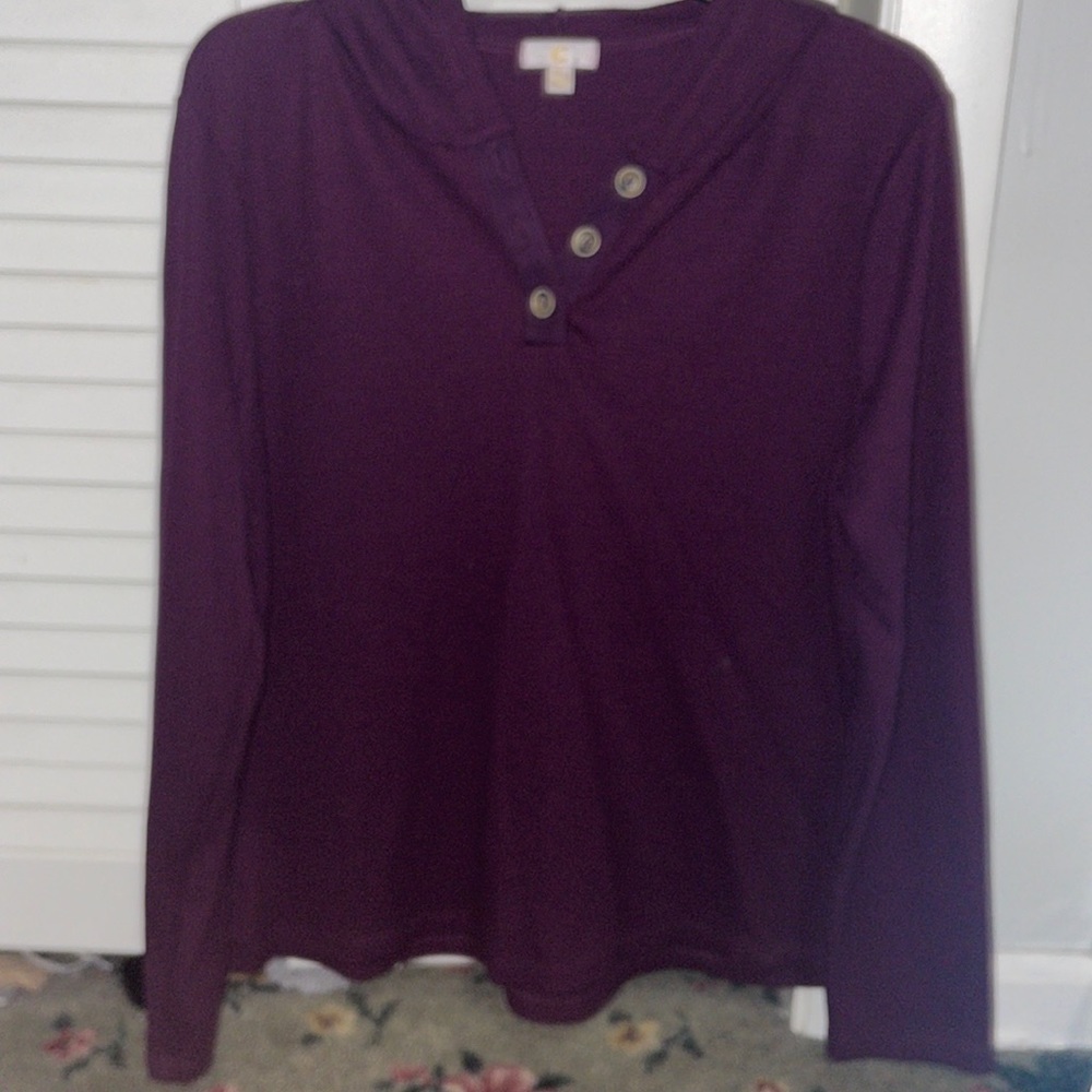 Purple quarter button hooded shirt. Size large.